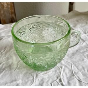 Indiana Glass Chantilly Green Tea Cup, Pattern Mid Century, Cottagecore, Replace